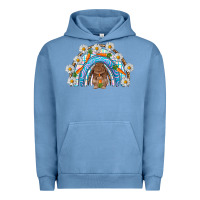 Pigment Pebble Blue Easter Bunny with carrot rainbow Easter Day Urban Hoodie - HowdyJamesFarm