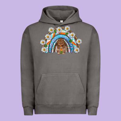 Easter Bunny With Carrot Rainbow Easter Day Urban Hoodie Designed By Howdyjamesfarm
