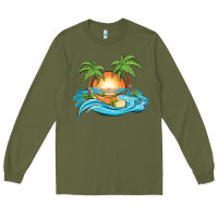 Army Green sunset beach scene Long Sleeve Tee - MaliasSmallBusiness