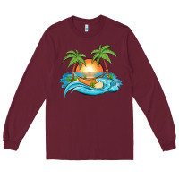 Burgundy sunset beach scene Long Sleeve Tee - MaliasSmallBusiness