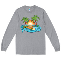 Heather Grey sunset beach scene Long Sleeve Tee - MaliasSmallBusiness