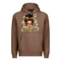 Chestnut Black Hair Believe Praying Caucasian Messy Bun Premium Hoodie - texasbilliewilder