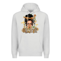 Dove Grey Black Hair Believe Praying Caucasian Messy Bun Premium Hoodie - texasbilliewilder