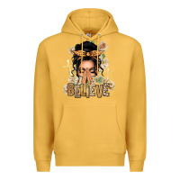 Mustard Black Hair Believe Praying Caucasian Messy Bun Premium Hoodie - texasbilliewilder