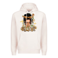 Black Hair Believe Praying Caucasian Messy Bun Premium Hoodie | Teevron