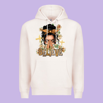 Black Hair Believe Praying Caucasian Messy Bun Premium Hoodie Designed By Texasbilliewilder