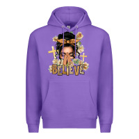 Purple Black Hair Believe Praying Caucasian Messy Bun Premium Hoodie - texasbilliewilder