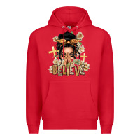 Red Black Hair Believe Praying Caucasian Messy Bun Premium Hoodie - texasbilliewilder