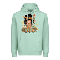 Seafoam Black Hair Believe Praying Caucasian Messy Bun Premium Hoodie - texasbilliewilder