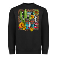 Black western cactus with cowboy boots and sunflowers Heavyweight Sweatshirt - Artiststas