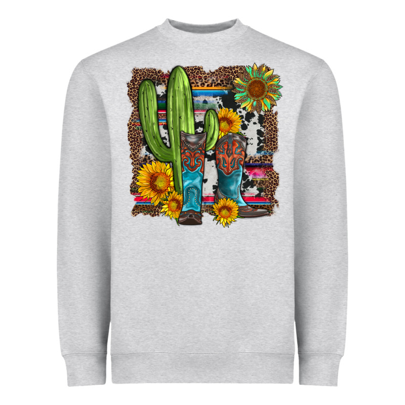 Western Cactus With Cowboy Boots And Sunflowers Heavyweight Sweatshirt by Artiststas | Teevron