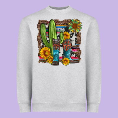Western Cactus With Cowboy Boots And Sunflowers Heavyweight Sweatshirt Designed By Artiststas
