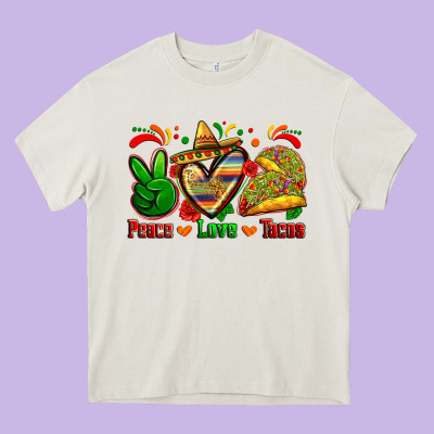Peace Love Tacos Heavy Core Tee Designed By Zillion Design Studio