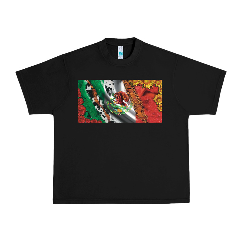 Mexico Flag Cowhide Leopard Sunflower And Roses Licanse  Plate Urban Heavy Tee by Artiststas | Teevron