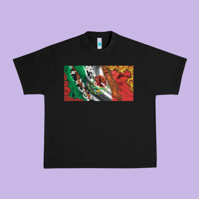 Mexico Flag Cowhide Leopard Sunflower And Roses Licanse  Plate Urban Heavy Tee Designed By Artiststas