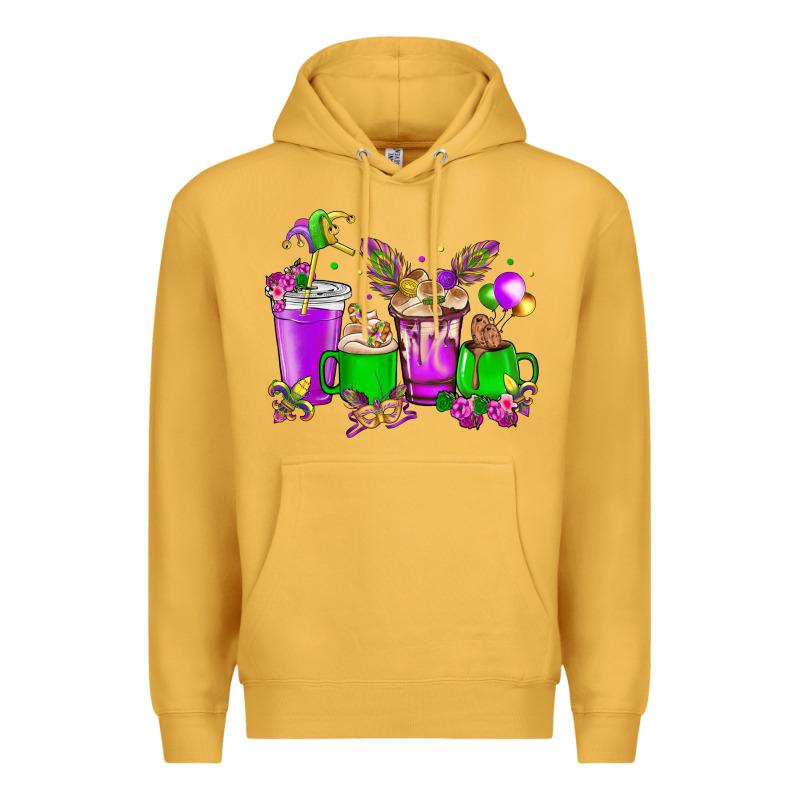 Mardi Gras Coffee Cups Premium Hoodie by NancyCooperArtShop | Teevron