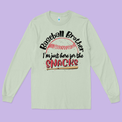 Baseball Brother I'm Just Here For The Snacks Long Sleeve Tee Designed By Maliassmallbusiness