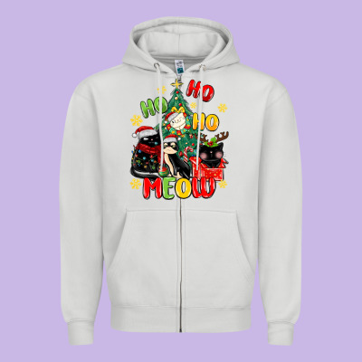 Ho Ho Ho Meow Zipper Hoodie Designed By Maliassmallbusiness