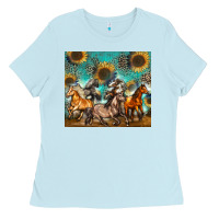 Baby Blue western horses Ladies Tee - Zillion Design Studio
