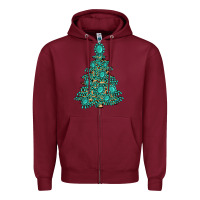 Burgundy christmas tree with gemstones Zipper Hoodie - MaliasSmallBusiness