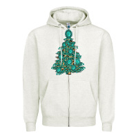Oatmeal Heather christmas tree with gemstones Zipper Hoodie - MaliasSmallBusiness