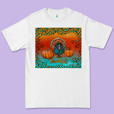 Thankful With Turkey And Pumpkins Premium Tee Designed By Ranaportraitstore