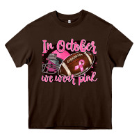 Chocolate Brown in october we wear pink with football Heavy Core Tee - BarkalooDesign