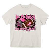 Cream in october we wear pink with football Heavy Core Tee - BarkalooDesign