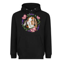 Black Bunny Face With Floral Wreath Heavyweight Hoodie - RanaPortraitStore