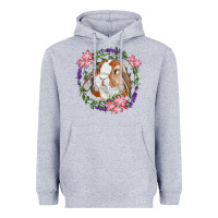 Heather Grey Bunny Face With Floral Wreath Heavyweight Hoodie - RanaPortraitStore