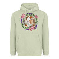 Matcha Bunny Face With Floral Wreath Heavyweight Hoodie - RanaPortraitStore