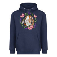 Navy Bunny Face With Floral Wreath Heavyweight Hoodie - RanaPortraitStore