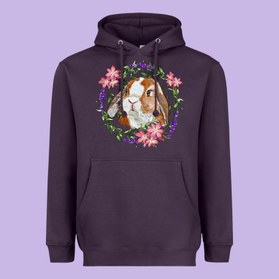 Bunny Face With Floral Wreath Heavyweight Hoodie Designed By Ranaportraitstore
