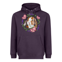 Plum Bunny Face With Floral Wreath Heavyweight Hoodie - RanaPortraitStore