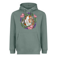 Sage Bunny Face With Floral Wreath Heavyweight Hoodie - RanaPortraitStore