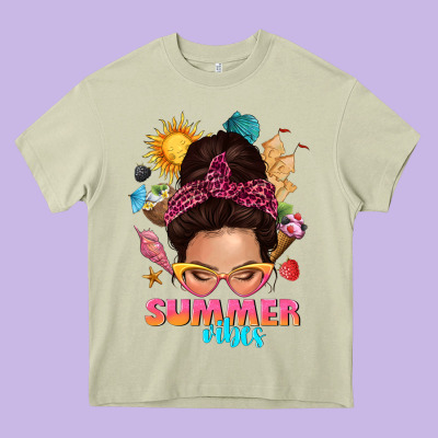 Summer Vibes Messy Bun Tbw Heavy Core Tee Designed By Texasbilliewilder