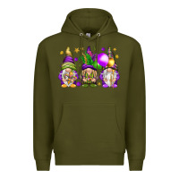 Army Green Mardi Gras gnomes Premium Hoodie - NancyCooperArtShop