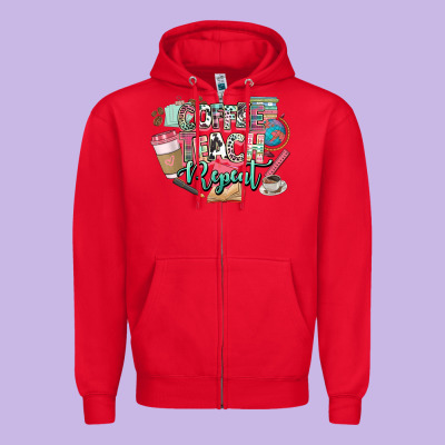 Coffee Teach Repeat Teacher Zipper Hoodie Designed By Nancycooperartshop