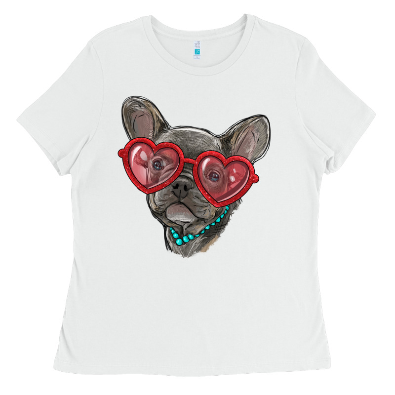 French Bulldog With Love Glasses Ladies Tee by RanaPortraitStore | Teevron