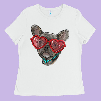 Ladies Tee french bulldog with love glasses