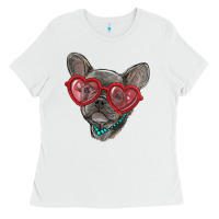 White french bulldog with love glasses Ladies Tee - RanaPortraitStore