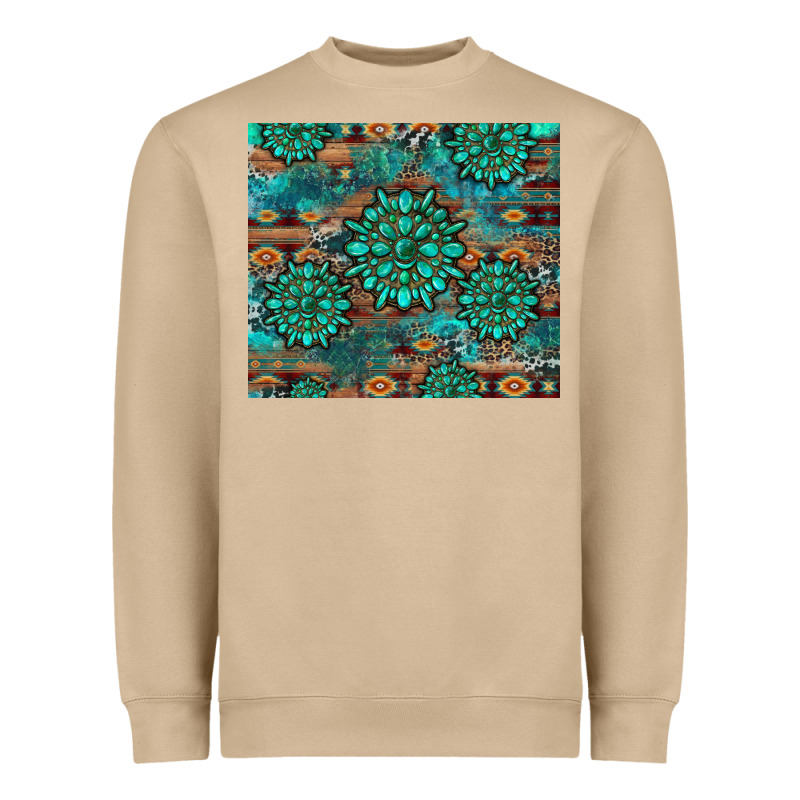 Gemstone Turquoises Aztec Leopard Cowhide Heavyweight Sweatshirt by Artiststas | Teevron