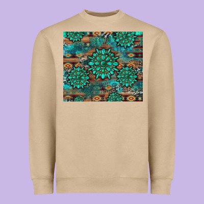 Gemstone Turquoises Aztec Leopard Cowhide Heavyweight Sweatshirt Designed By Artiststas