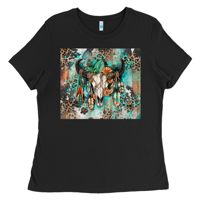 Cowhide Bull Skull Ladies Tee by Zillion Design Studio | Teevron