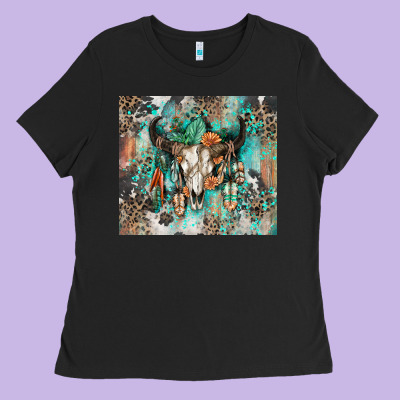 Cowhide Bull Skull Ladies Tee Designed By Zillion Design Studio