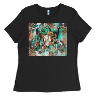 Black cowhide bull skull Ladies Tee - Zillion Design Studio