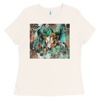 Bone cowhide bull skull Ladies Tee - Zillion Design Studio