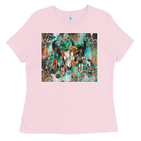 Bubblegum Pink cowhide bull skull Ladies Tee - Zillion Design Studio