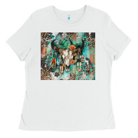 White cowhide bull skull Ladies Tee - Zillion Design Studio