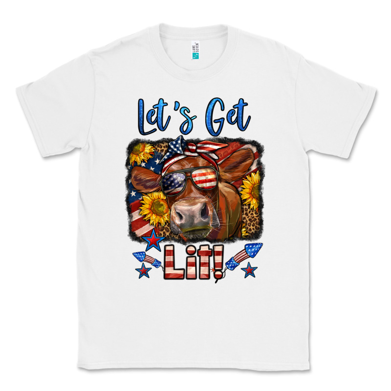 Let's Get Lit 4th Of July Cow Classic Tee by LillyAllenDesigns | Teevron